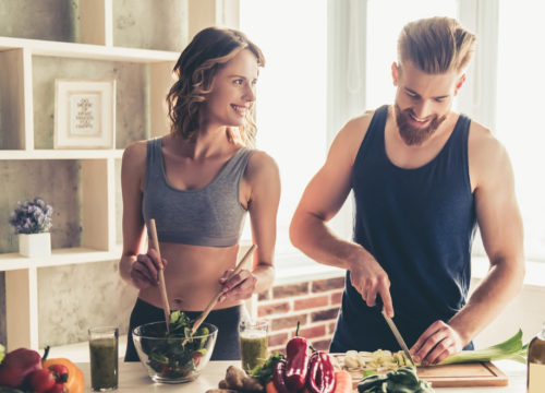 Couple prepping food for lunch